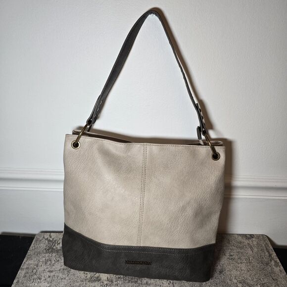 Montana West Select Vegan Leather Hobo Bag Shoulder Purse Black Gray EUC - Picture 1 of 5